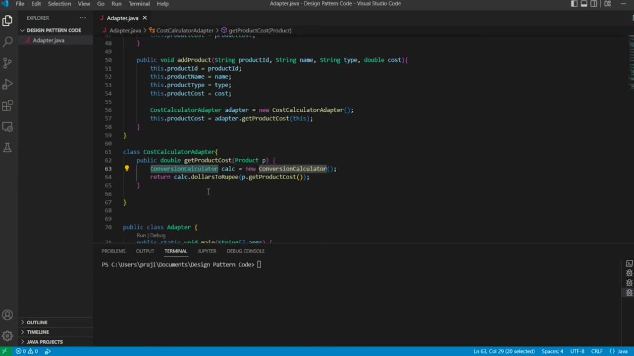 Adapter class and addProduct